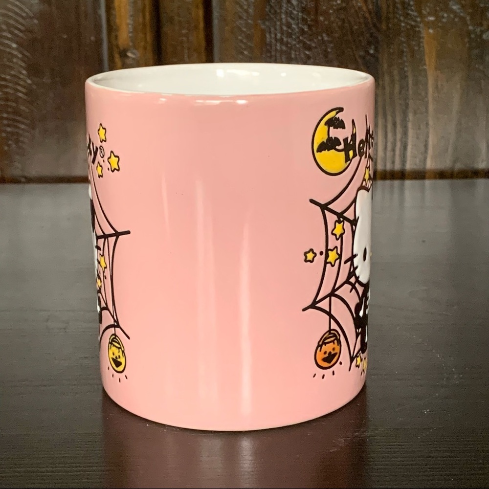 Hello Kitty Pink Halloween Mug - Skeleton Spider Web Bats Stars Pumpkins - Picture 9 of 11